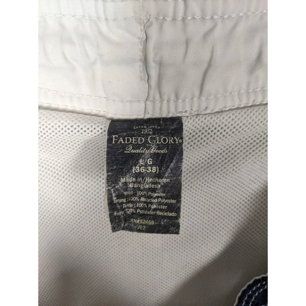 Faded Glory Swim Board Short Men L 36-38 Dark Navy White Floral Surfer Y2K